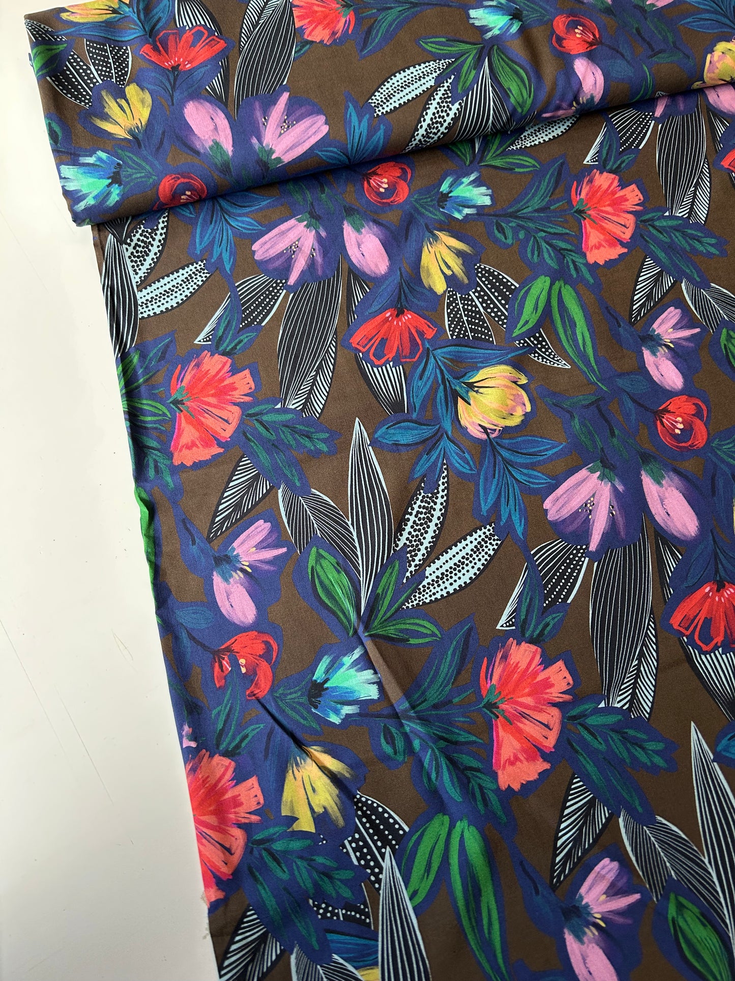 JOHN LOUDEN Digital Viscose Challis (Chocolate Brown)