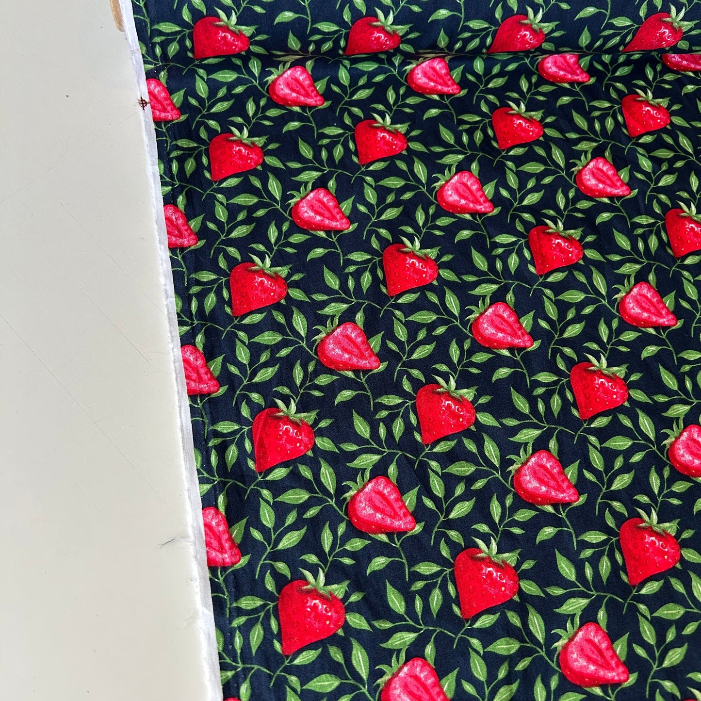 Painted Strawberry & Leaves 100% Cotton Poplin