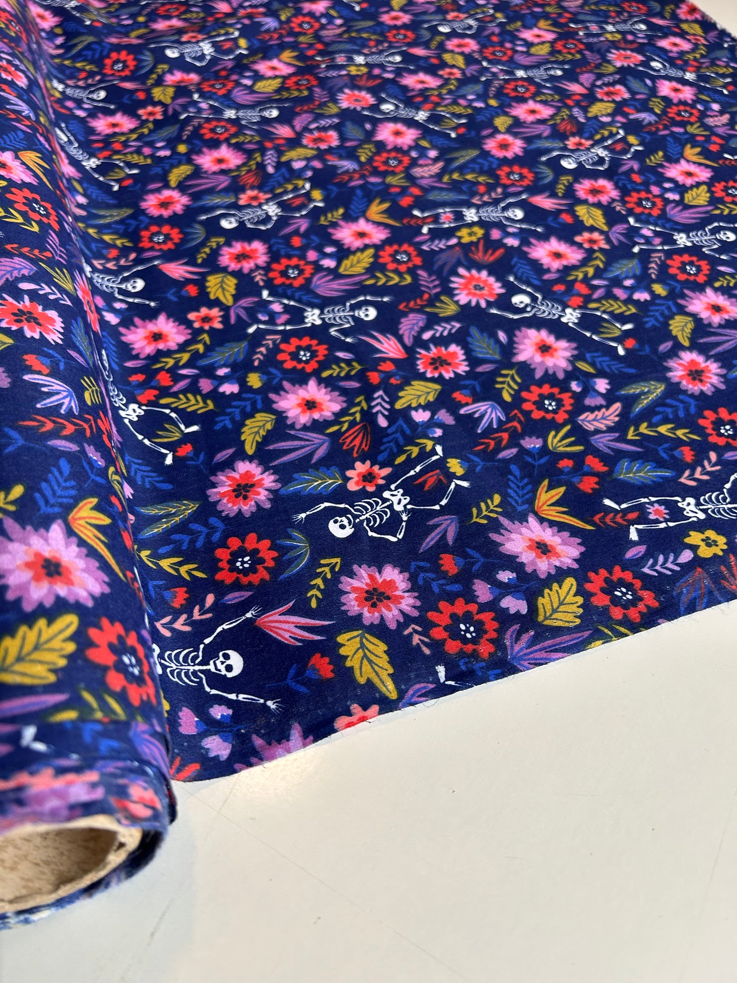 Skeleton Polycotton - Navy