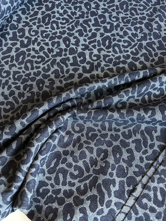 Premium Washed Denim Jacquard Cotton Blend - Leopard Print