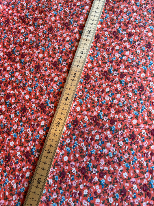 Coral Ditsy Floral 100% Cotton