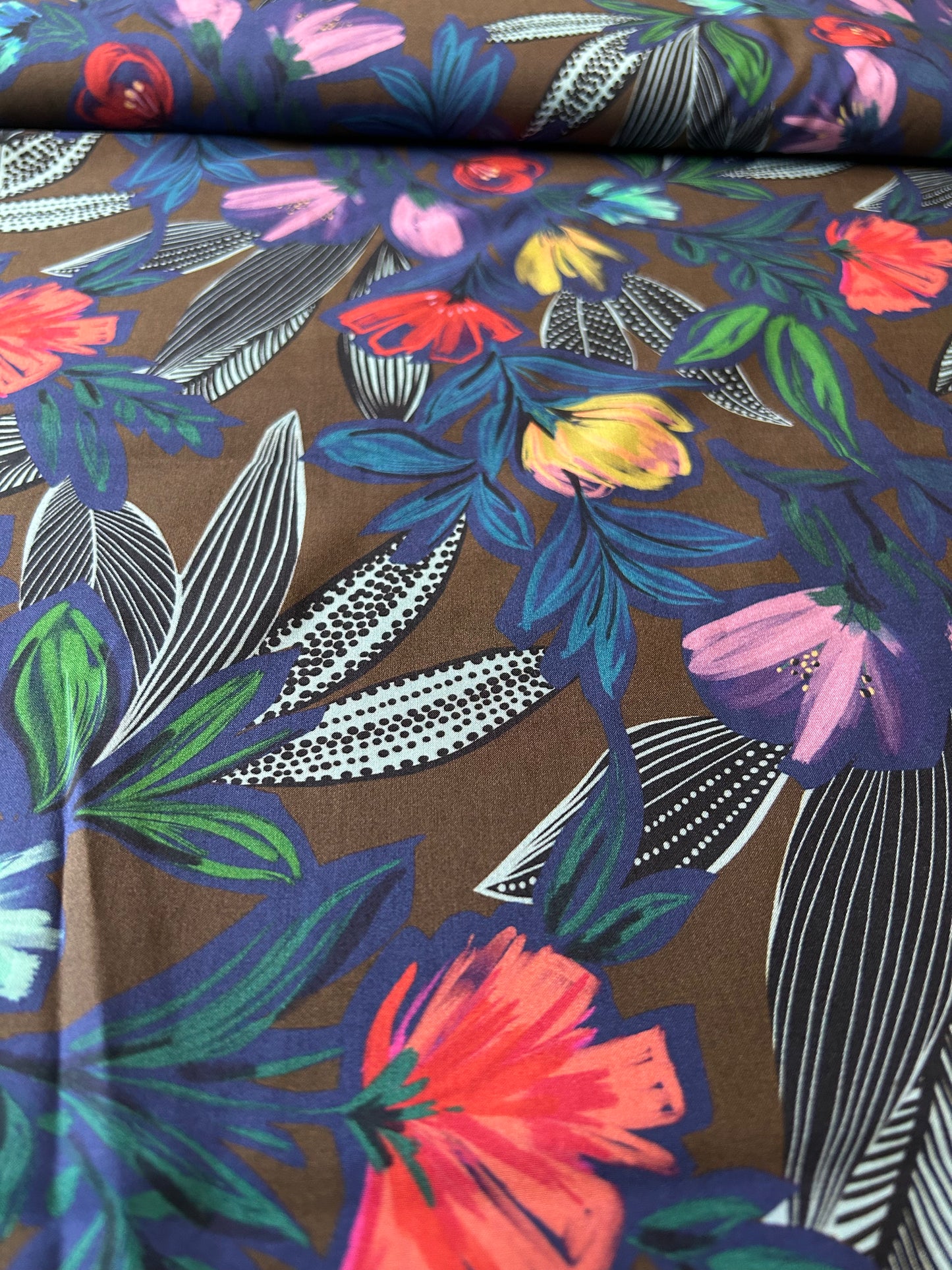JOHN LOUDEN Digital Viscose Challis (Chocolate Brown)