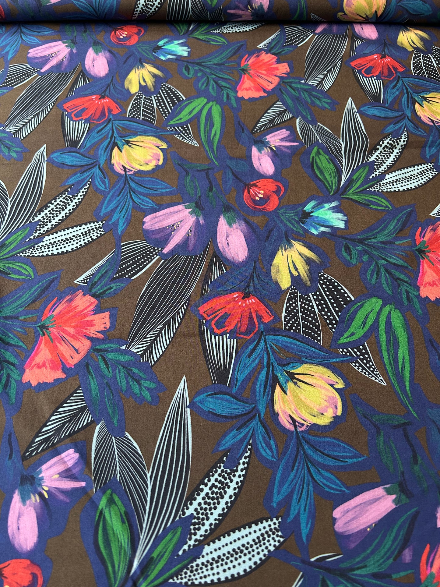JOHN LOUDEN Digital Viscose Challis (Chocolate Brown)