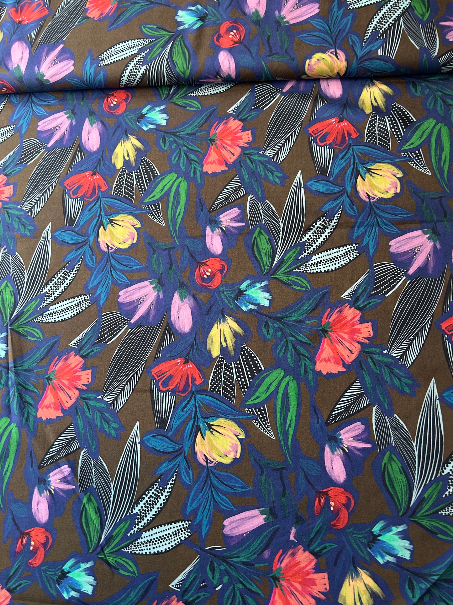 JOHN LOUDEN Digital Viscose Challis (Chocolate Brown)