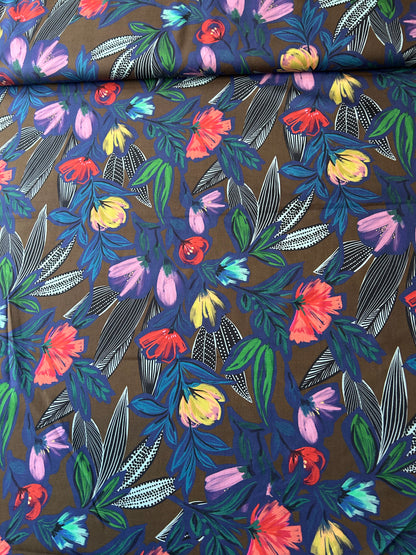 JOHN LOUDEN Digital Viscose Challis (Chocolate Brown)