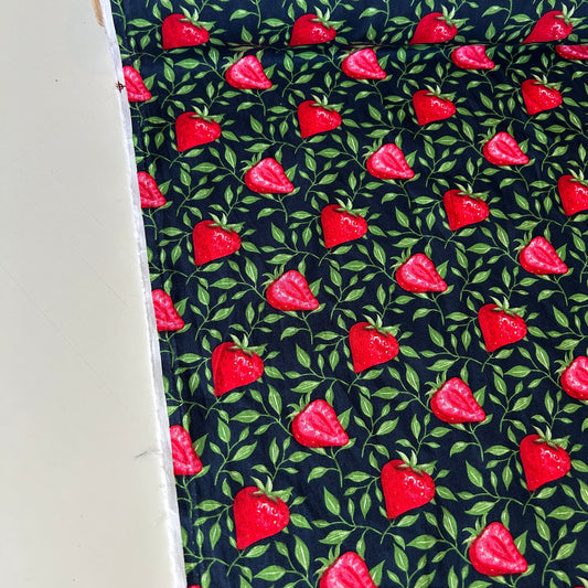 Painted Strawberry & Leaves 100% Cotton Poplin