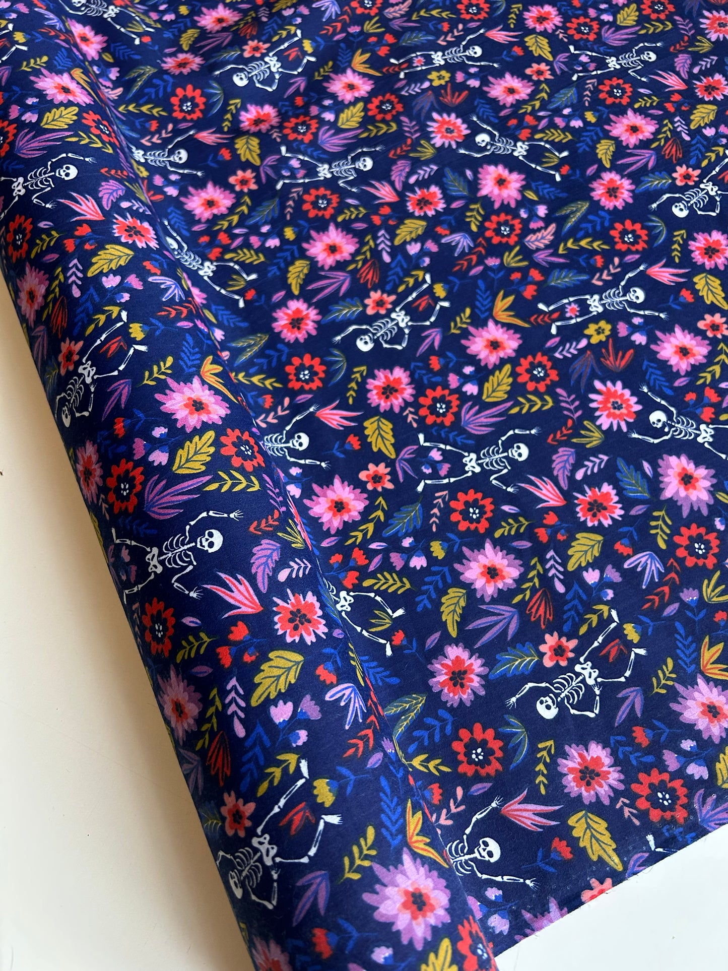 Skeleton Polycotton - Navy