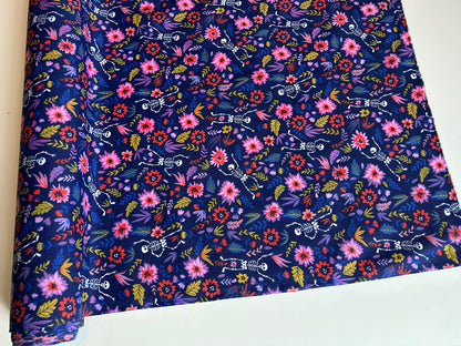 Skeleton Polycotton - Navy