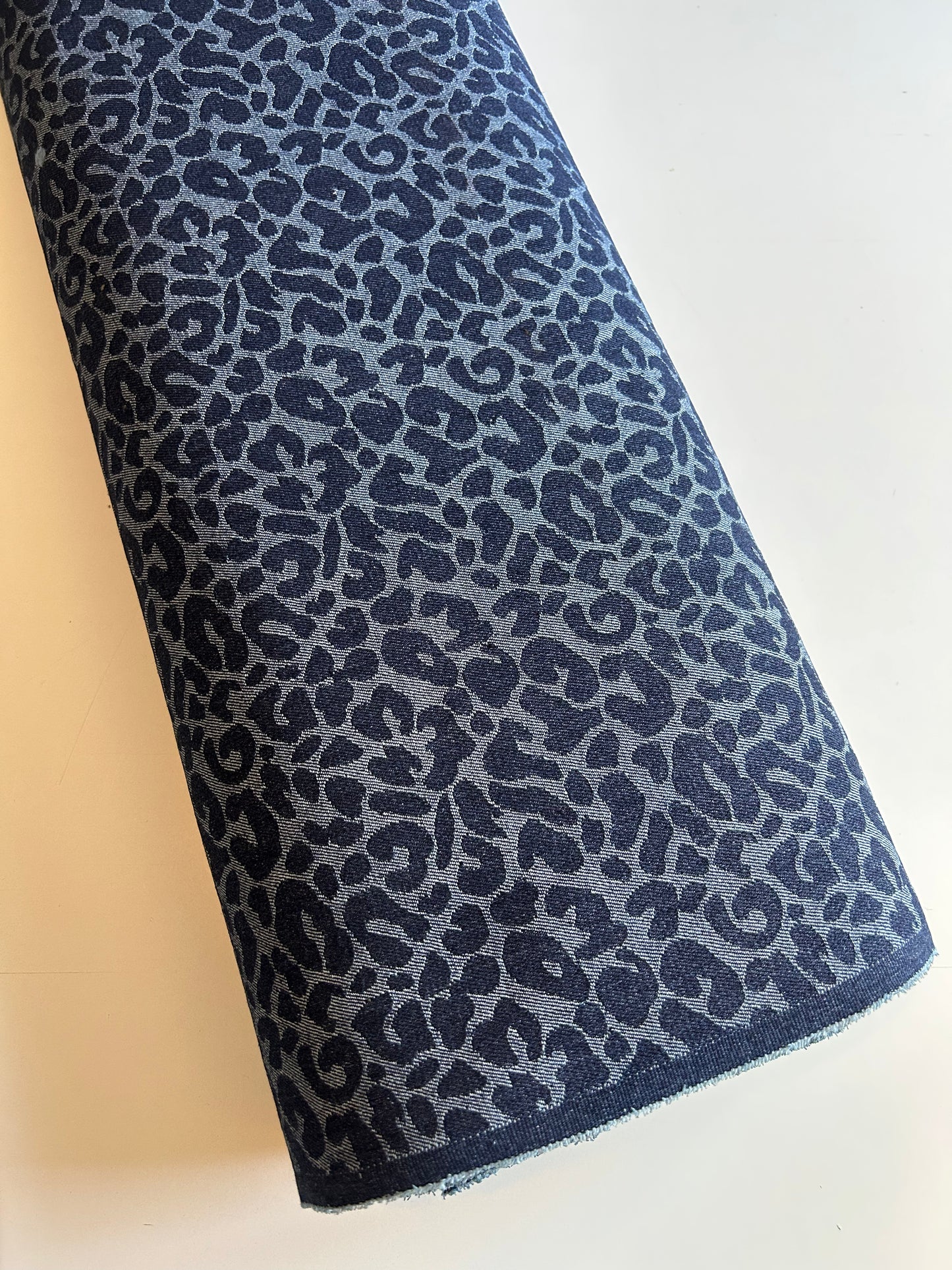 Premium Washed Denim Jacquard Cotton Blend - Leopard Print