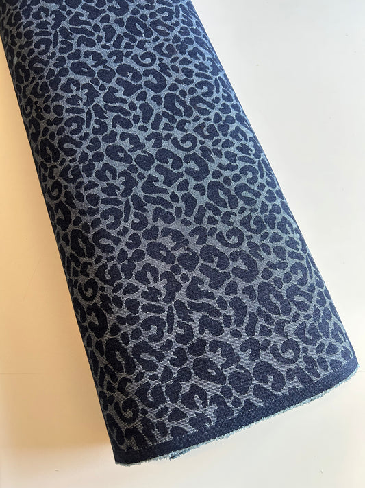 Premium Washed Denim Jacquard Cotton Blend - Leopard Print
