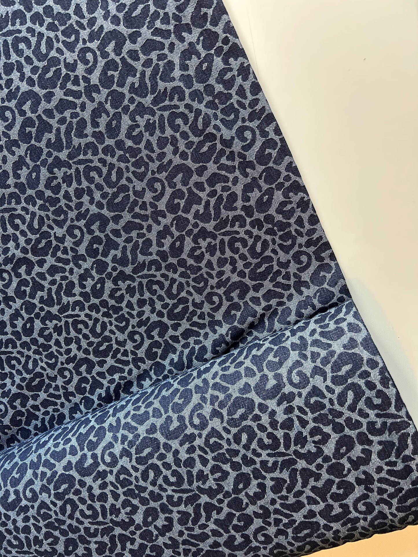 Premium Washed Denim Jacquard Cotton Blend - Leopard Print