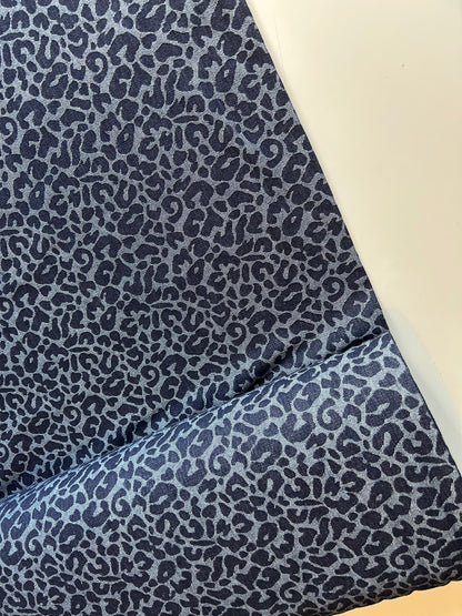 Premium Washed Denim Jacquard Cotton Blend - Leopard Print