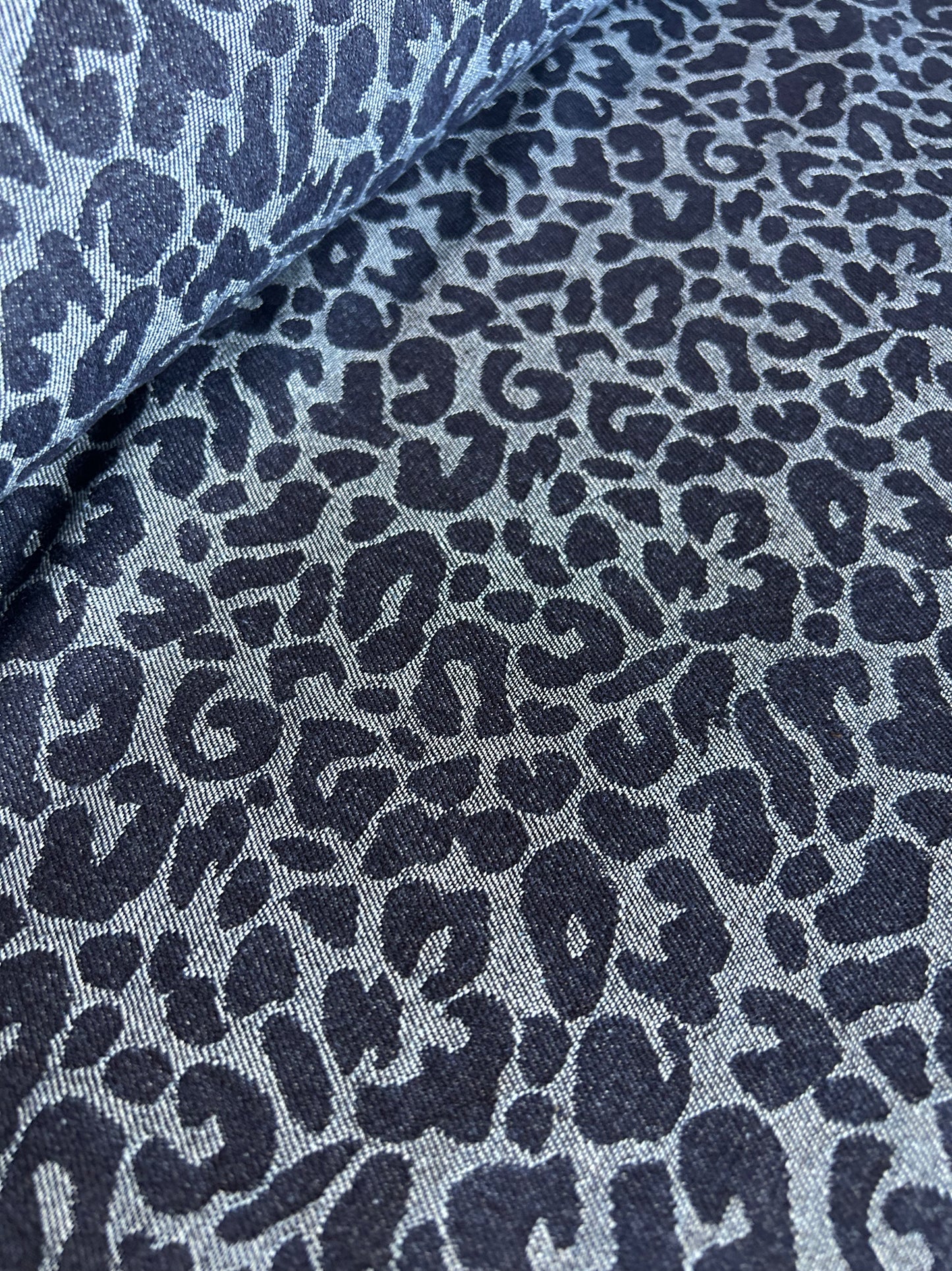 Premium Washed Denim Jacquard Cotton Blend - Leopard Print
