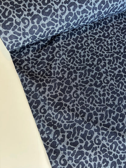 Premium Washed Denim Jacquard Cotton Blend - Leopard Print