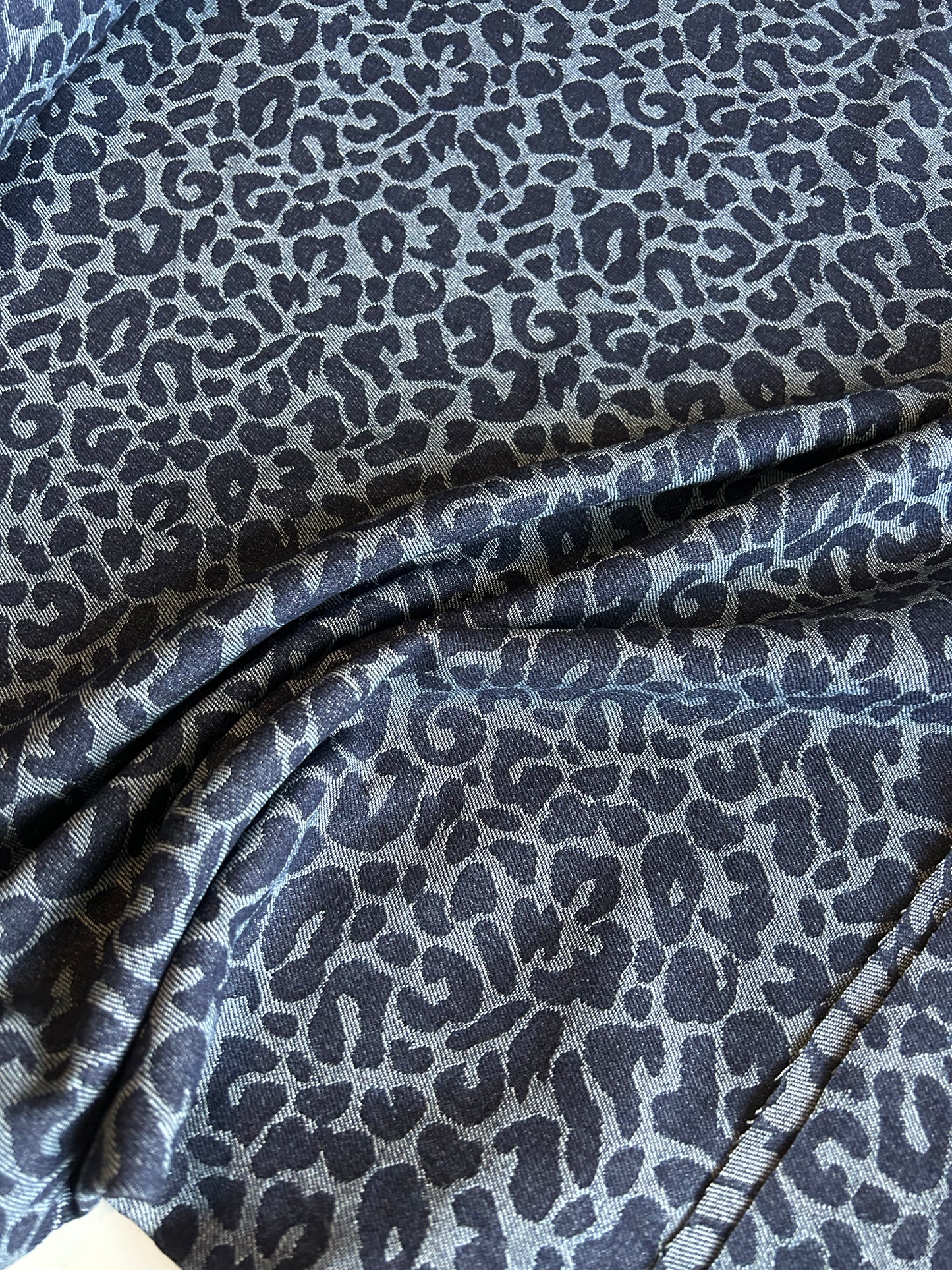 Premium Washed Denim Jacquard Cotton Blend - Leopard Print