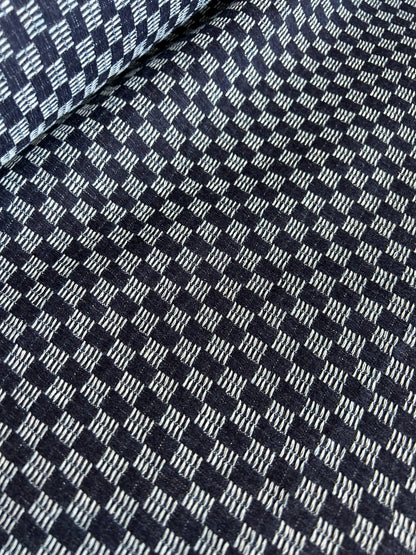 Premium Washed Denim Jacquard Cotton Blend - Checkerboard
