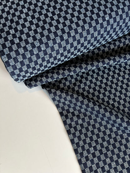 Premium Washed Denim Jacquard Cotton Blend - Checkerboard