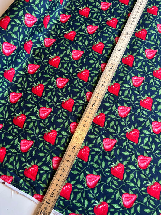 Painted Strawberry & Leaves 100% Cotton Poplin