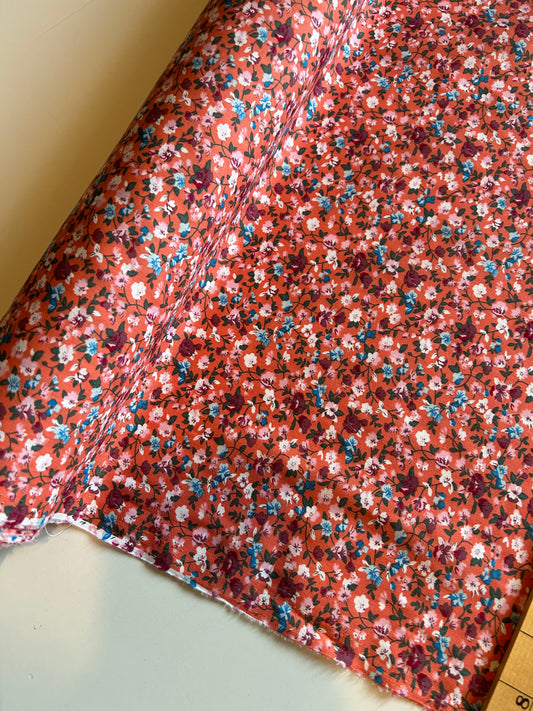 Coral Ditsy Floral 100% Cotton